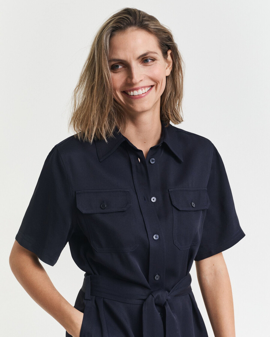 vestido camisa utilitário - azul noite