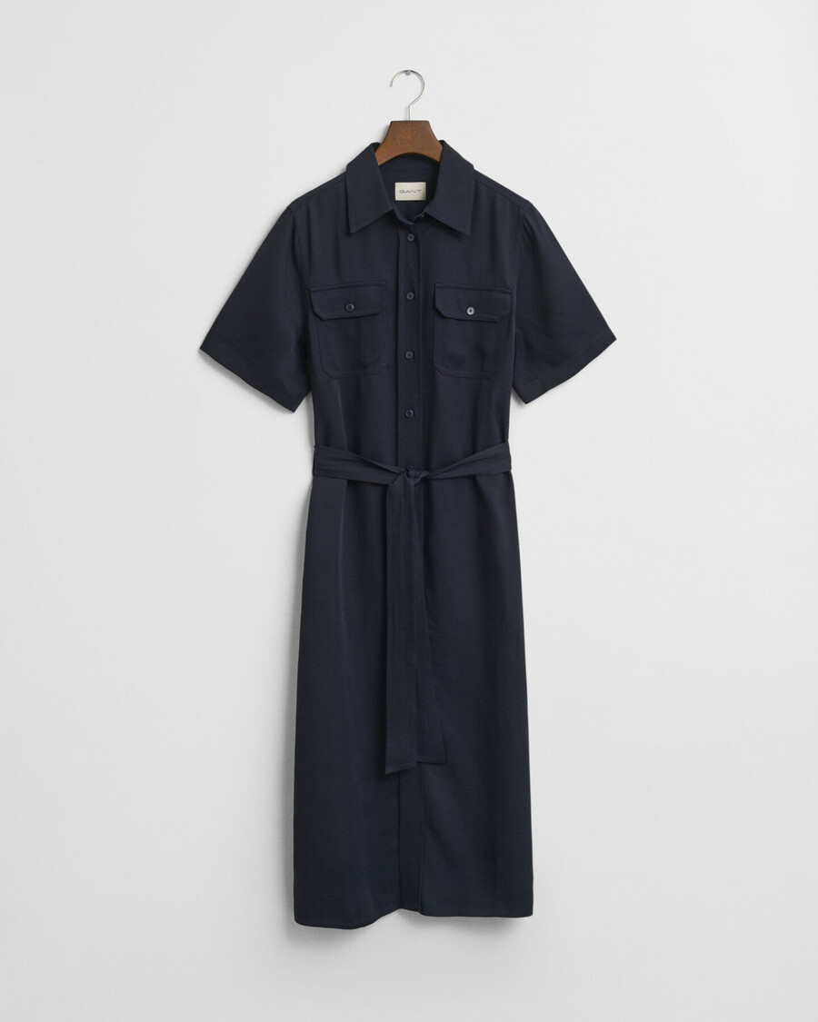 vestido camisa utilitário - azul noite