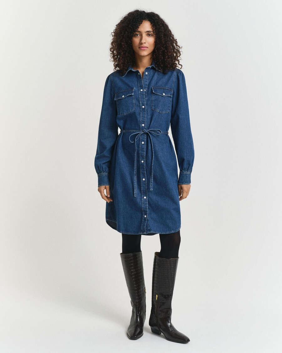 vestido jeans com mangas bufantes - Índigo