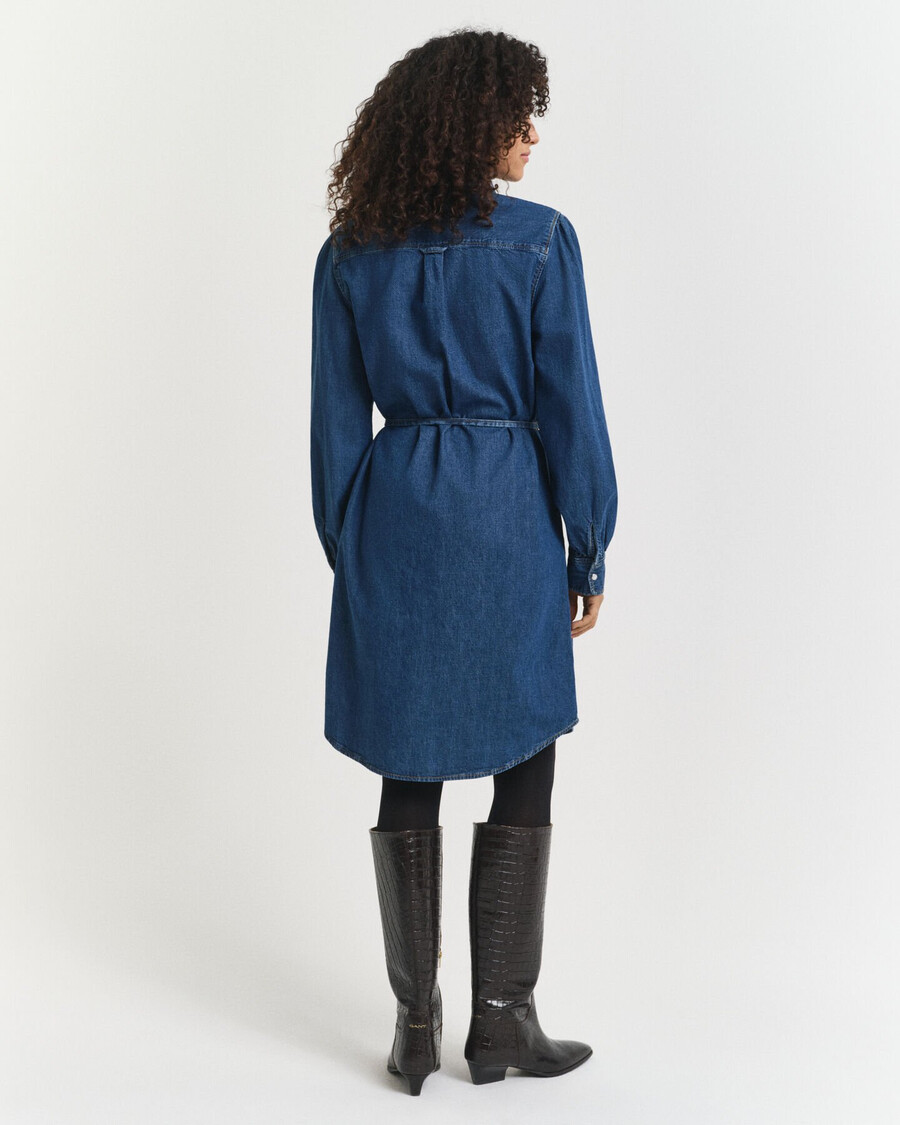 vestido jeans com mangas bufantes - Índigo