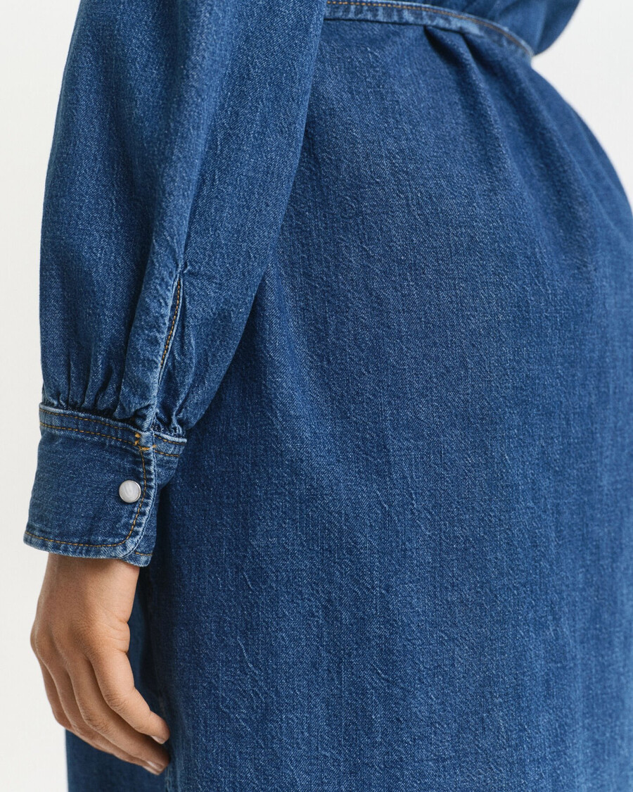 vestido jeans com mangas bufantes - Índigo