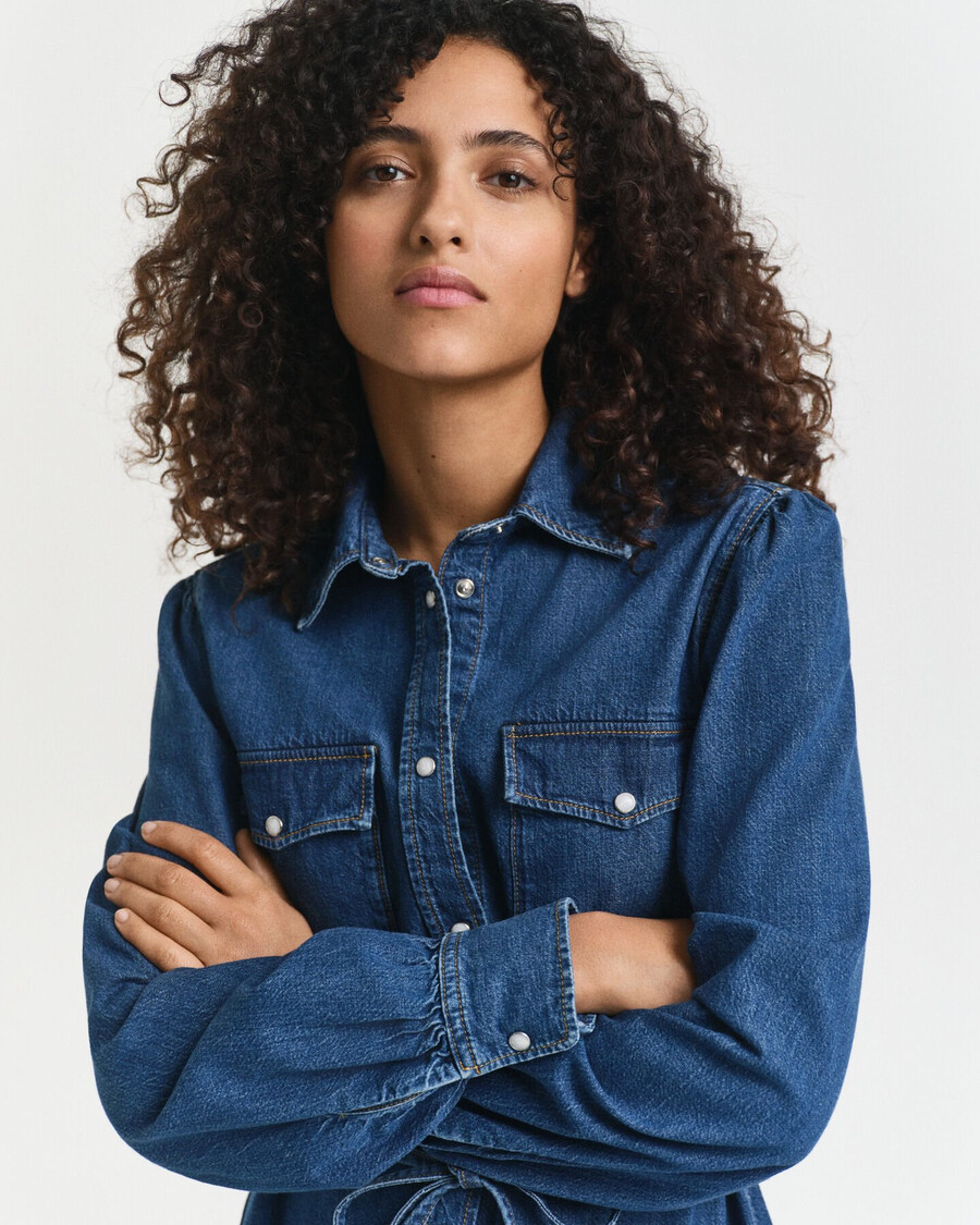 vestido jeans com mangas bufantes - Índigo