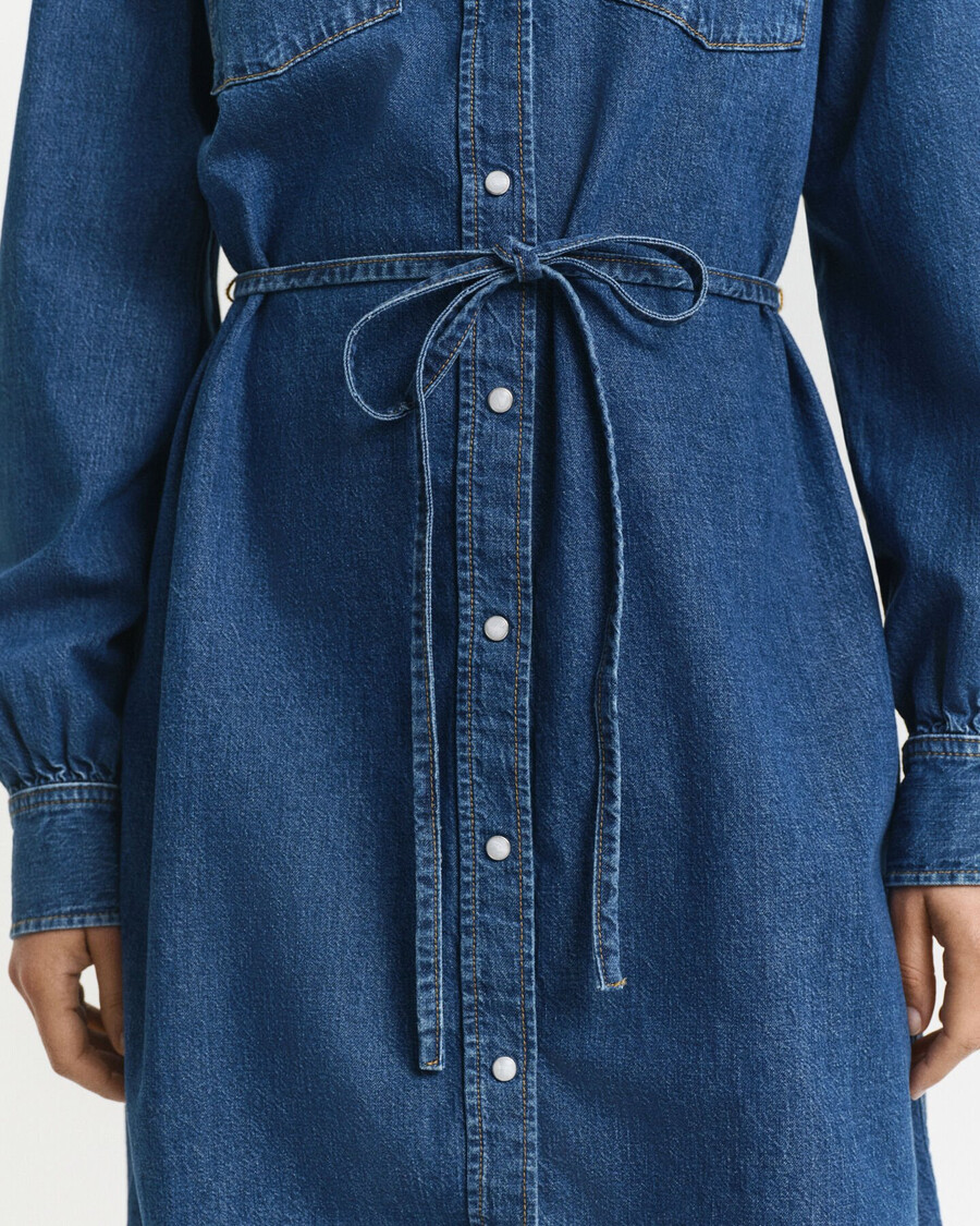 vestido jeans com mangas bufantes - Índigo