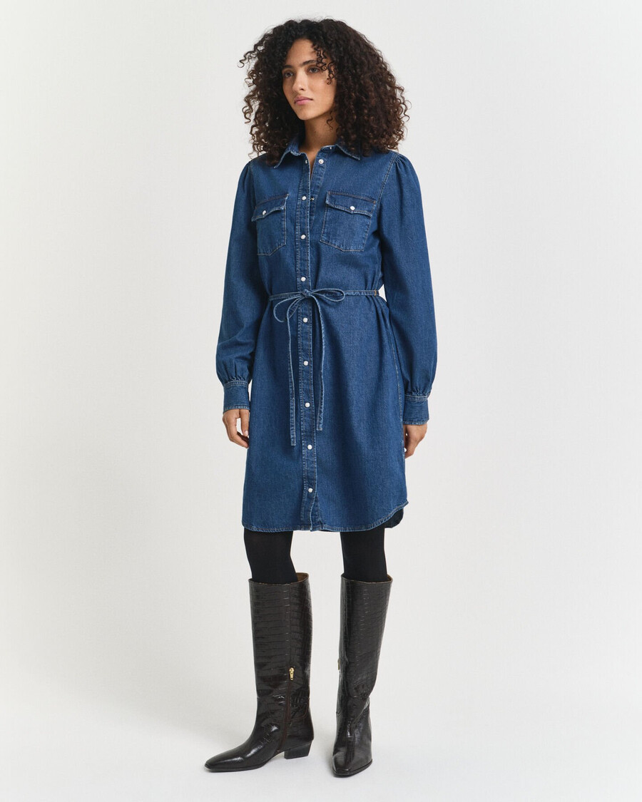 vestido jeans com mangas bufantes - Índigo