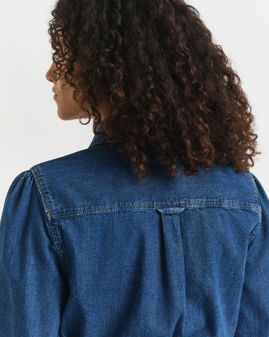 vestido jeans com mangas bufantes - Índigo