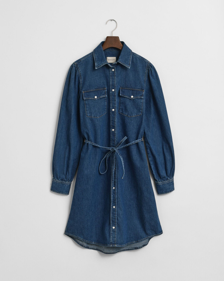 vestido jeans com mangas bufantes - Índigo