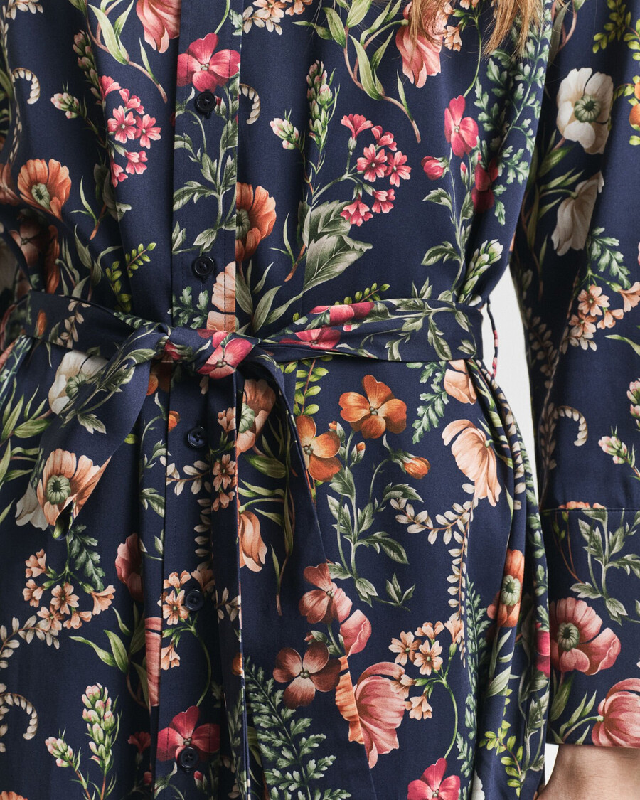 vestido camisa de viscose com estampa floral - azul noite