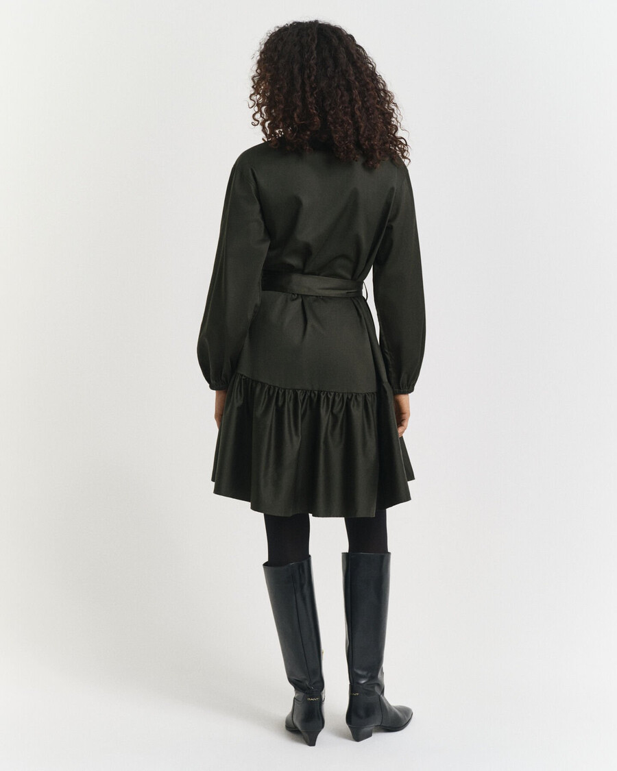 vestido de manga comprida em cetim de algodão - verde musgo escuro