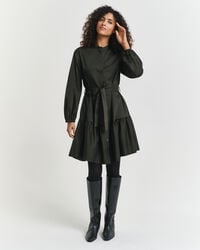vestido de manga comprida em cetim de algodão - verde musgo escuro