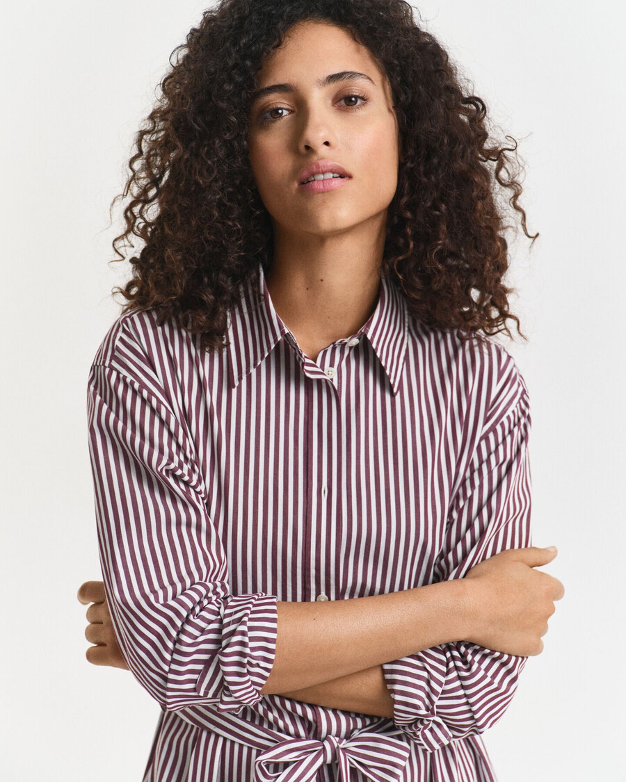 vestido camisa clássico de popeline com cinto - vinho ameixa