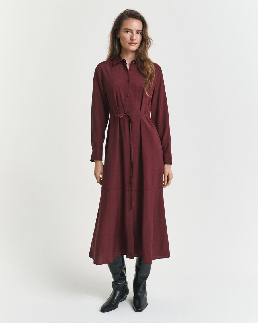 vestido midi camisa em viscose - vinho ameixa