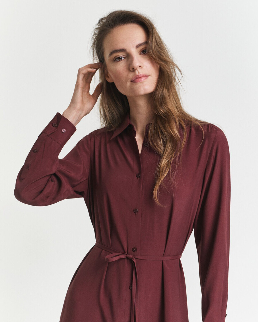 vestido midi camisa em viscose - vinho ameixa