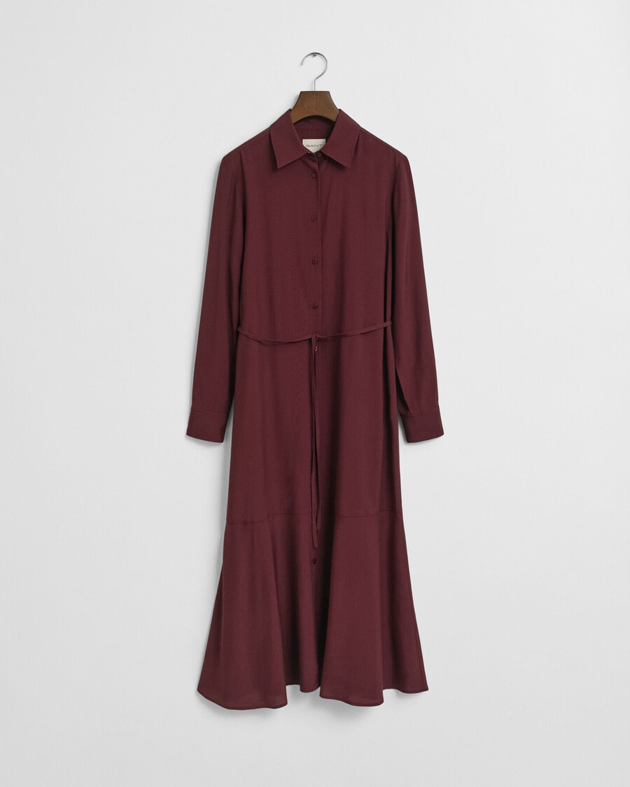 vestido midi camisa em viscose - vinho ameixa