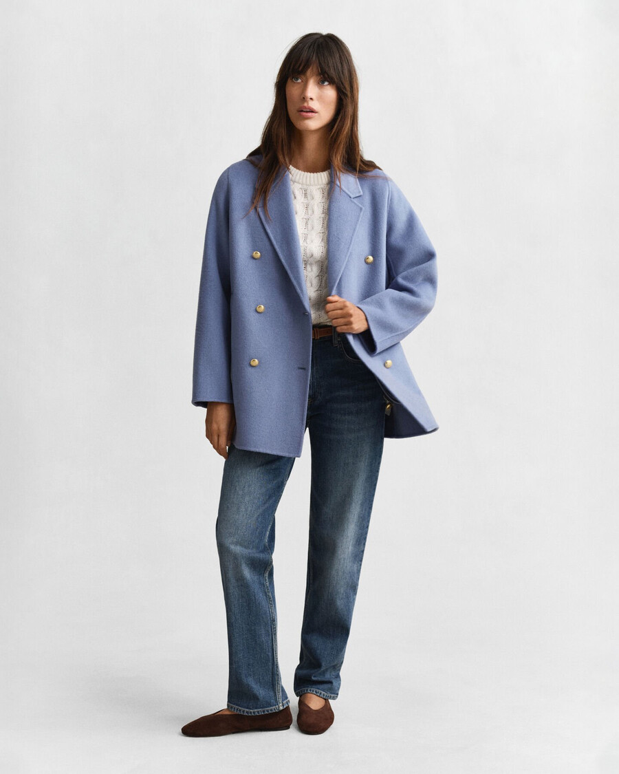 casaco estilo marinheiro com detalhes costurados À mão - jeans desbotado