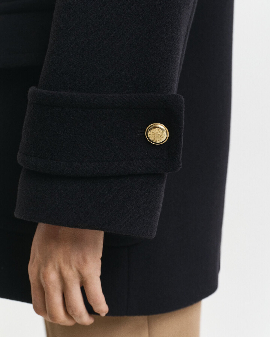 casaco de lã de comprimento médio - preto