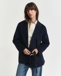 jaqueta com cinto costurada À mão - azul noite