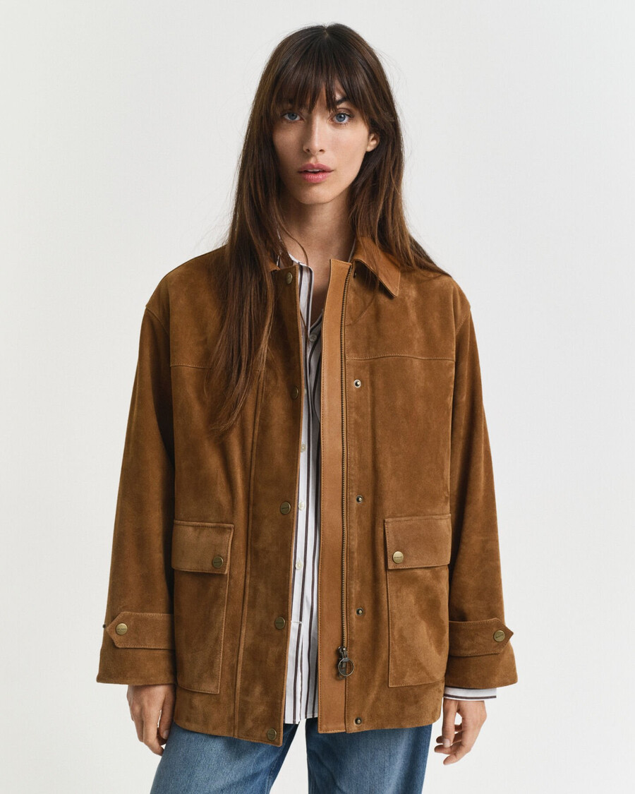 jaqueta suede barn - conhaque