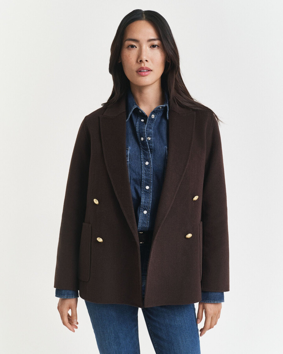 blazer club de corte regular com costura manual - marrom escuro
