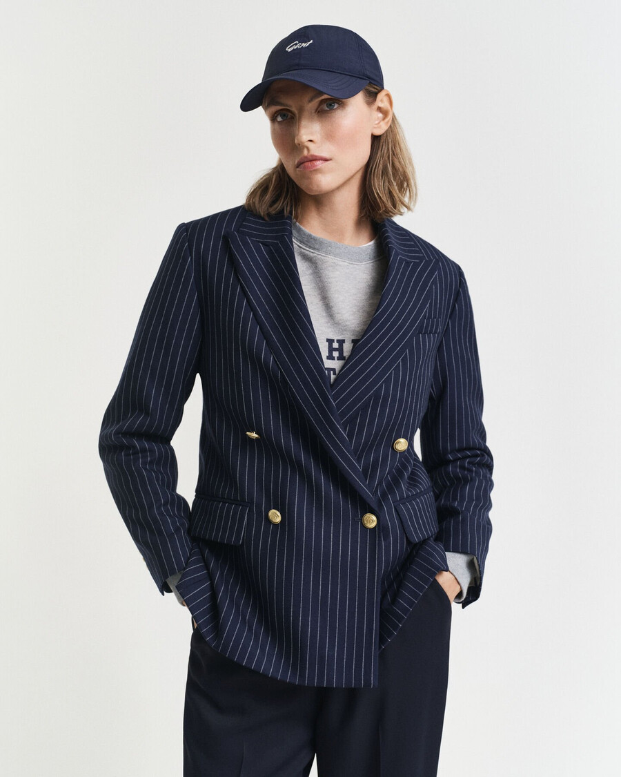 blazer club com risca de giz e corte regular - azul noite
