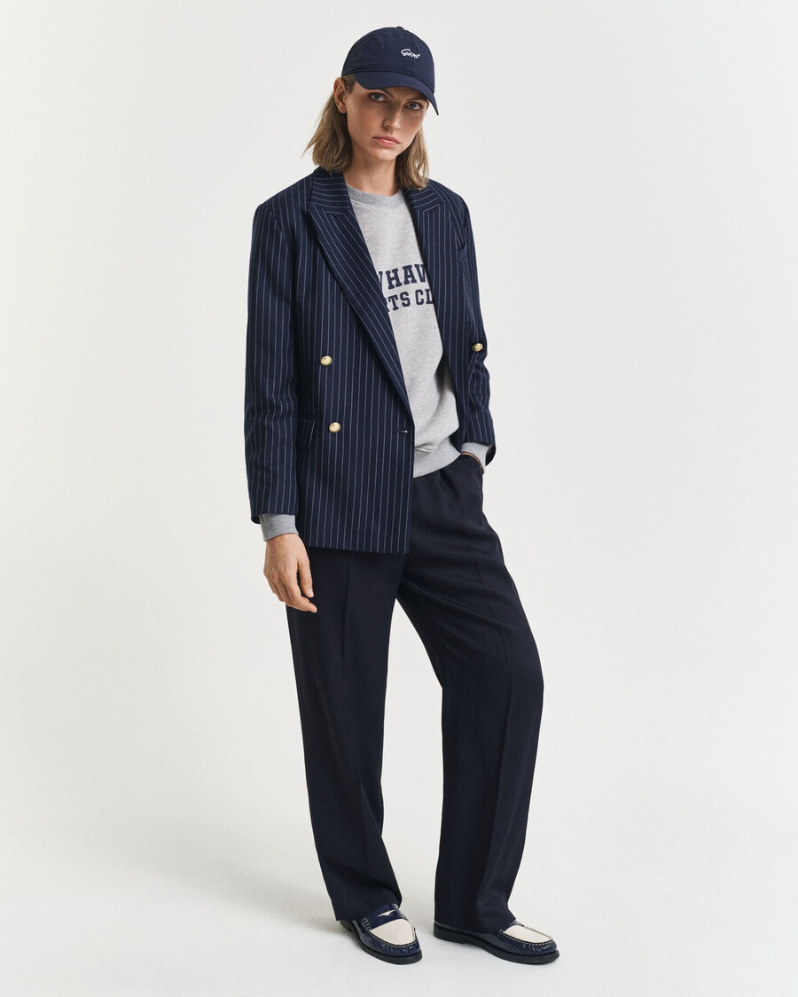 blazer club com risca de giz e corte regular - azul noite