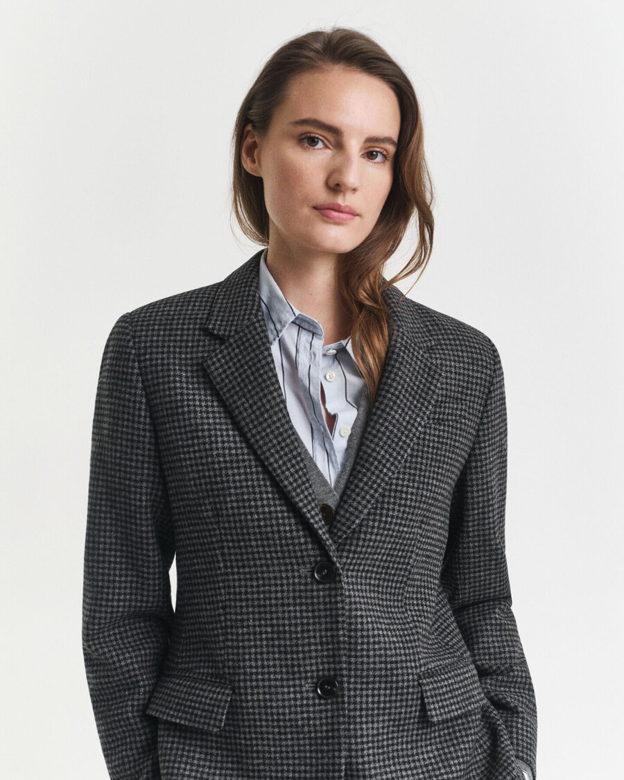 blazer regular de lã com estampa pied-de-poule - mescla carvão