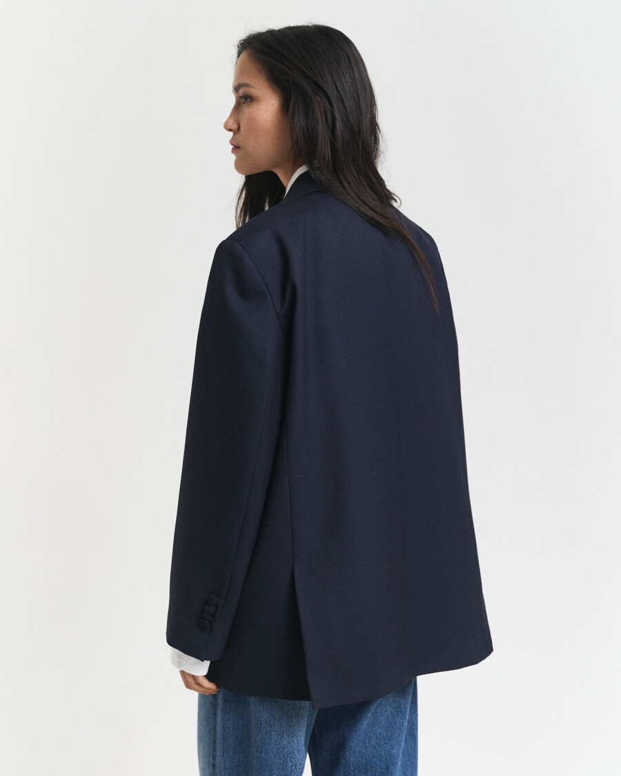 blazer oversized em lã hopsack - azul marinho