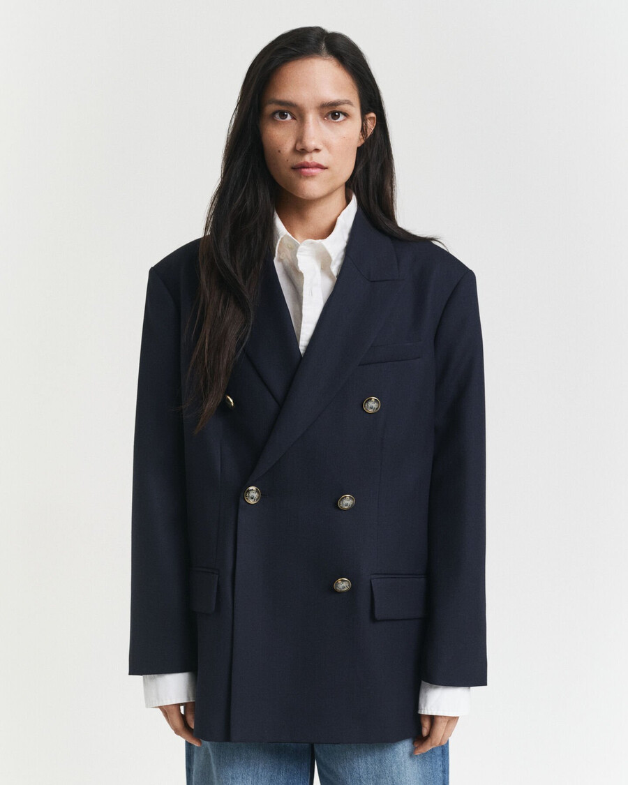 blazer oversized em lã hopsack - azul marinho