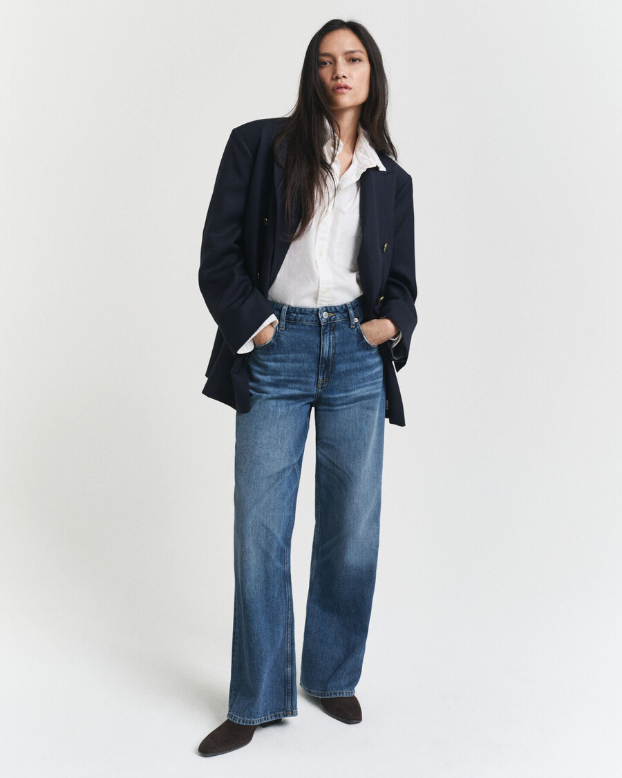 blazer oversized em lã hopsack - azul marinho