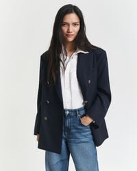 blazer oversized em lã hopsack - azul marinho