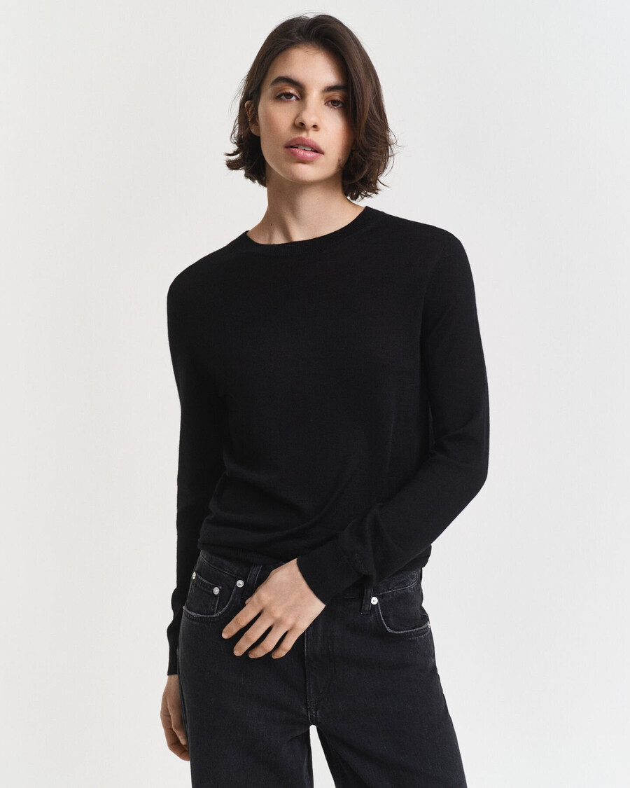 suéter de gola redonda em lã merino extrafina - preto