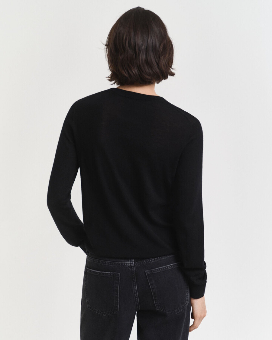 suéter de gola redonda em lã merino extrafina - preto