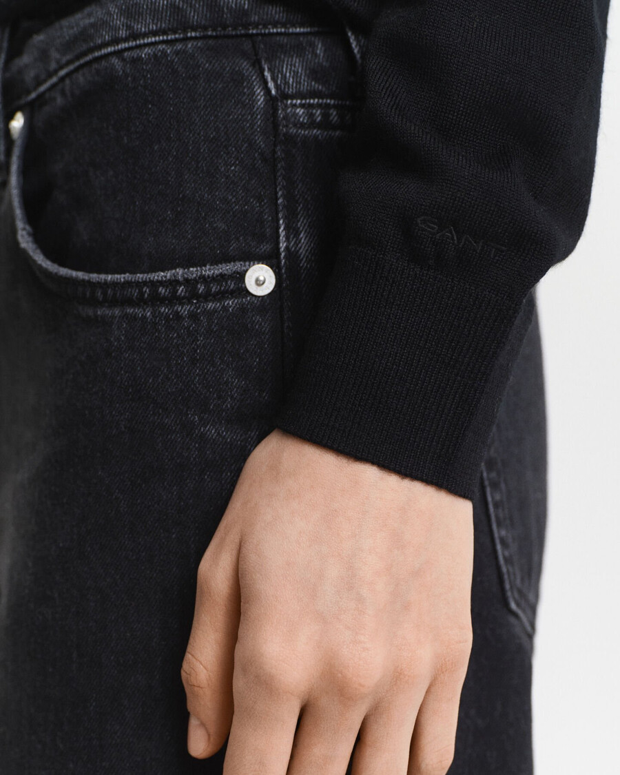 suéter de gola redonda em lã merino extrafina - preto