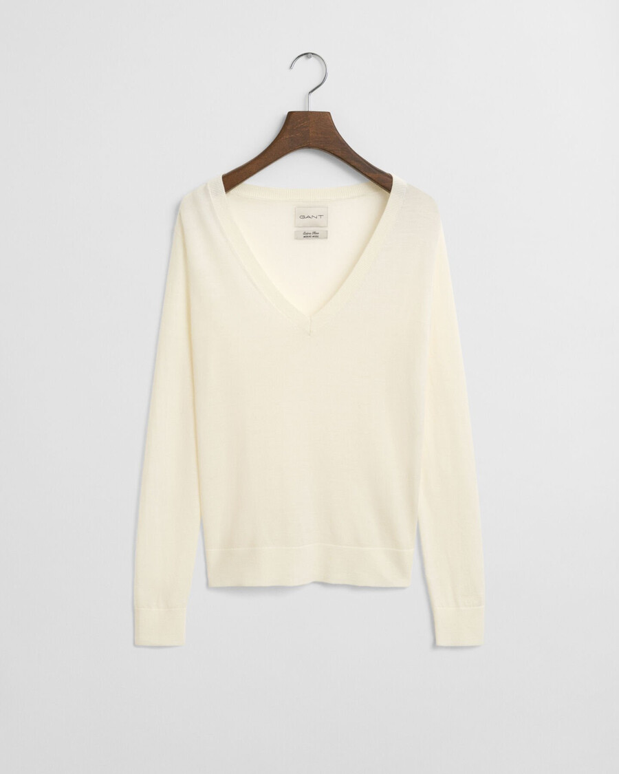 suéter de lã merino extrafina com decote em v - creme