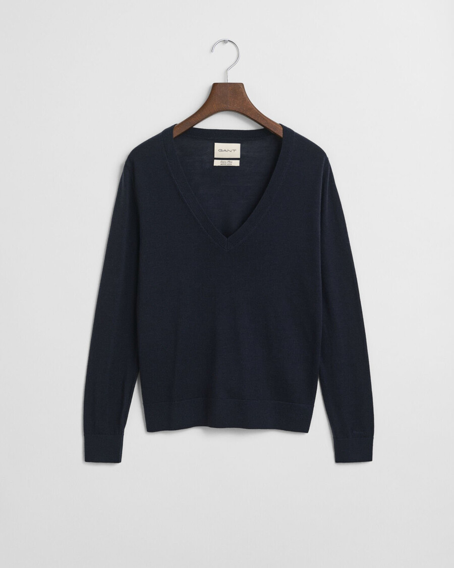 suéter de lã merino extrafina com decote em v - azul noite