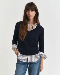 suéter de lã merino extrafina com decote em v - azul noite