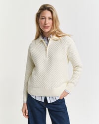 suéter de algodão texturizado com meio zíper - creme