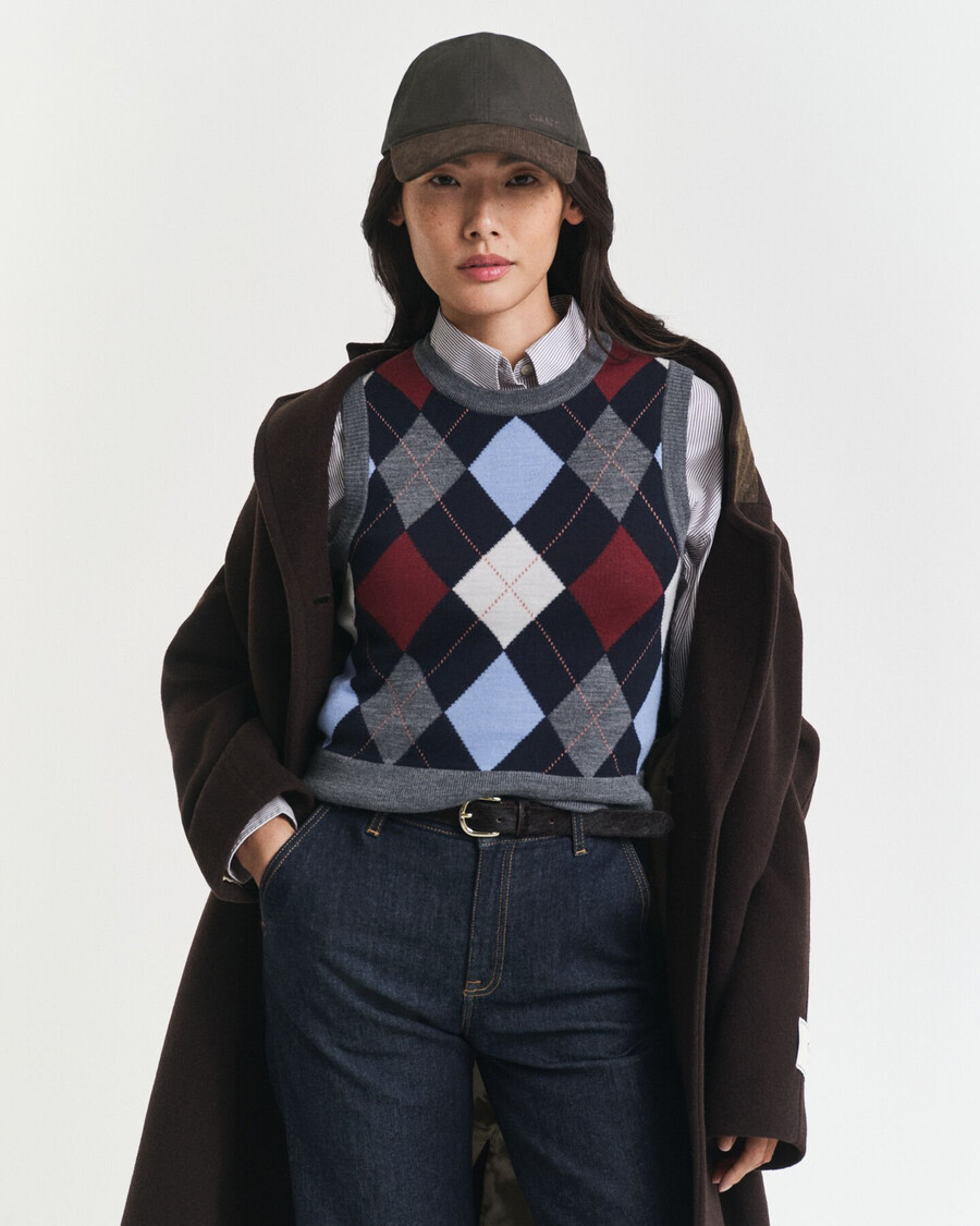 colete argyle com gola redonda - mescla cinza-carvão