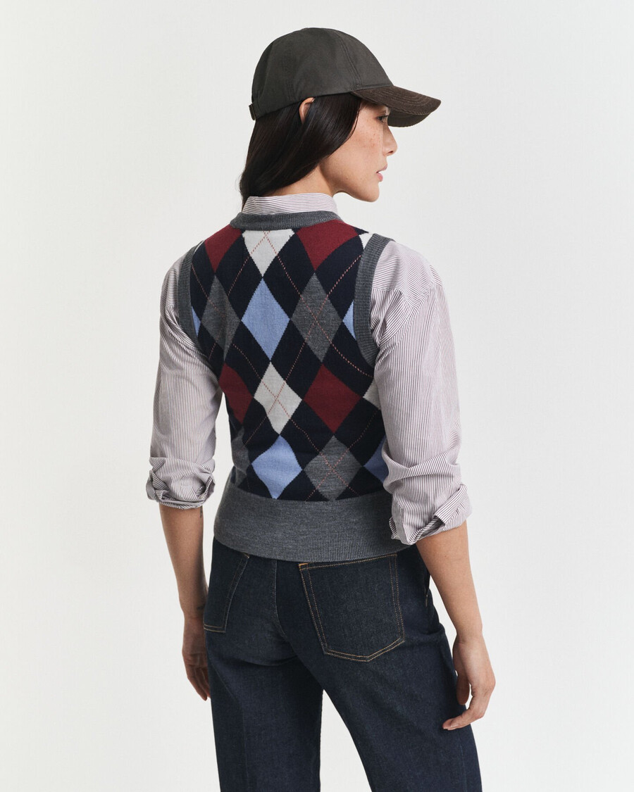 colete argyle com gola redonda - mescla cinza-carvão