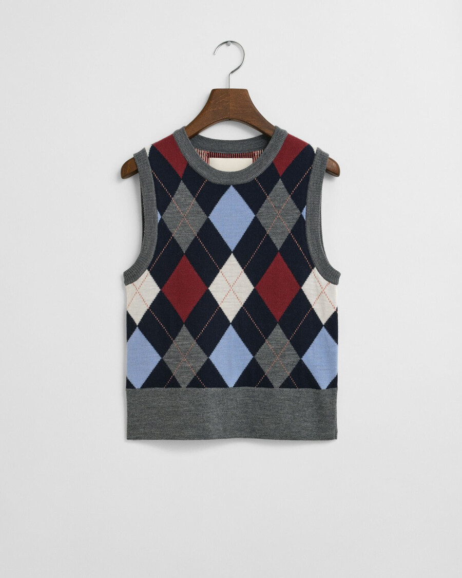 colete argyle com gola redonda - mescla cinza-carvão