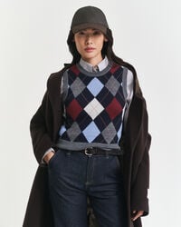 colete argyle com gola redonda - mescla cinza-carvão
