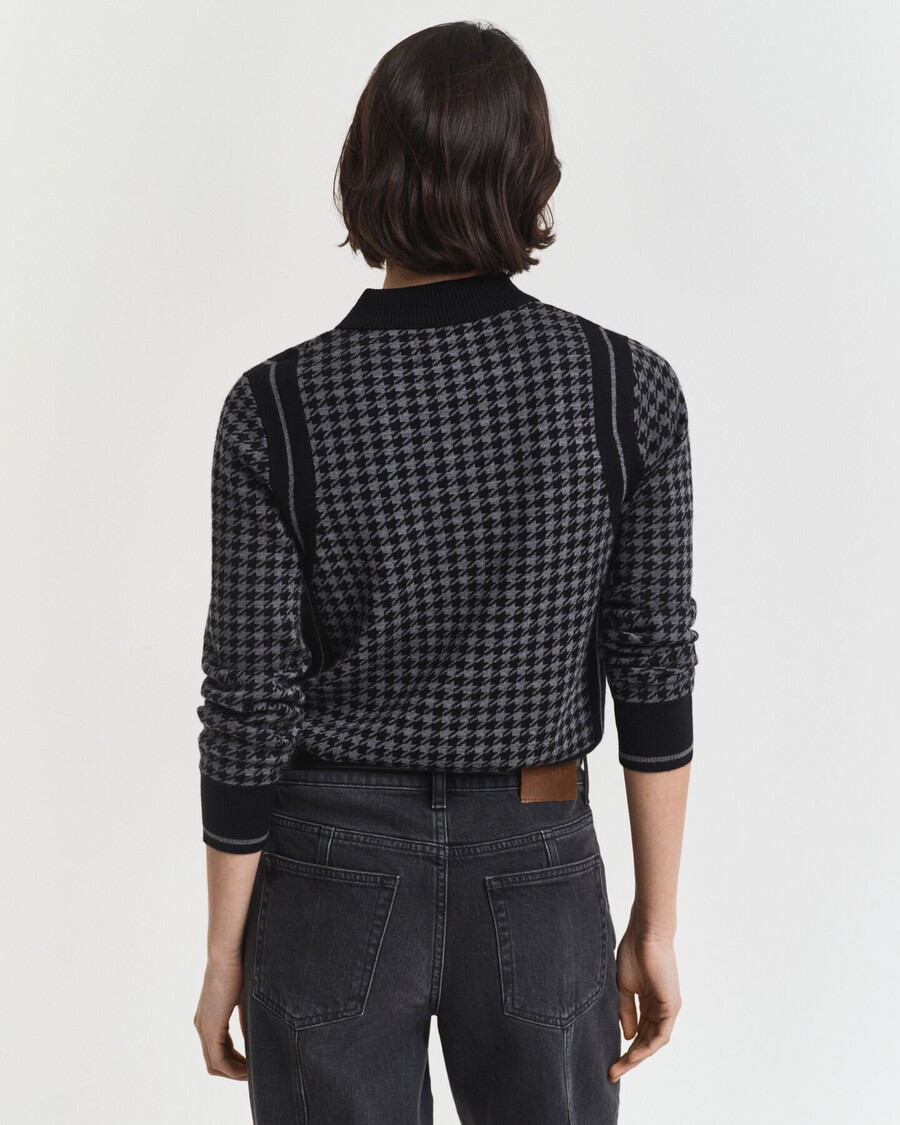 suéter polo jacquard pied-de-poule - preto