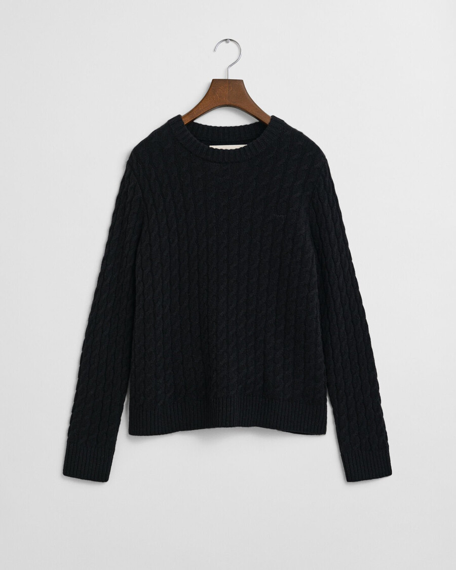 suéter de cashmere com gola redonda em tricô trançado - preto