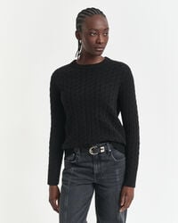suéter de cashmere com gola redonda em tricô trançado - preto