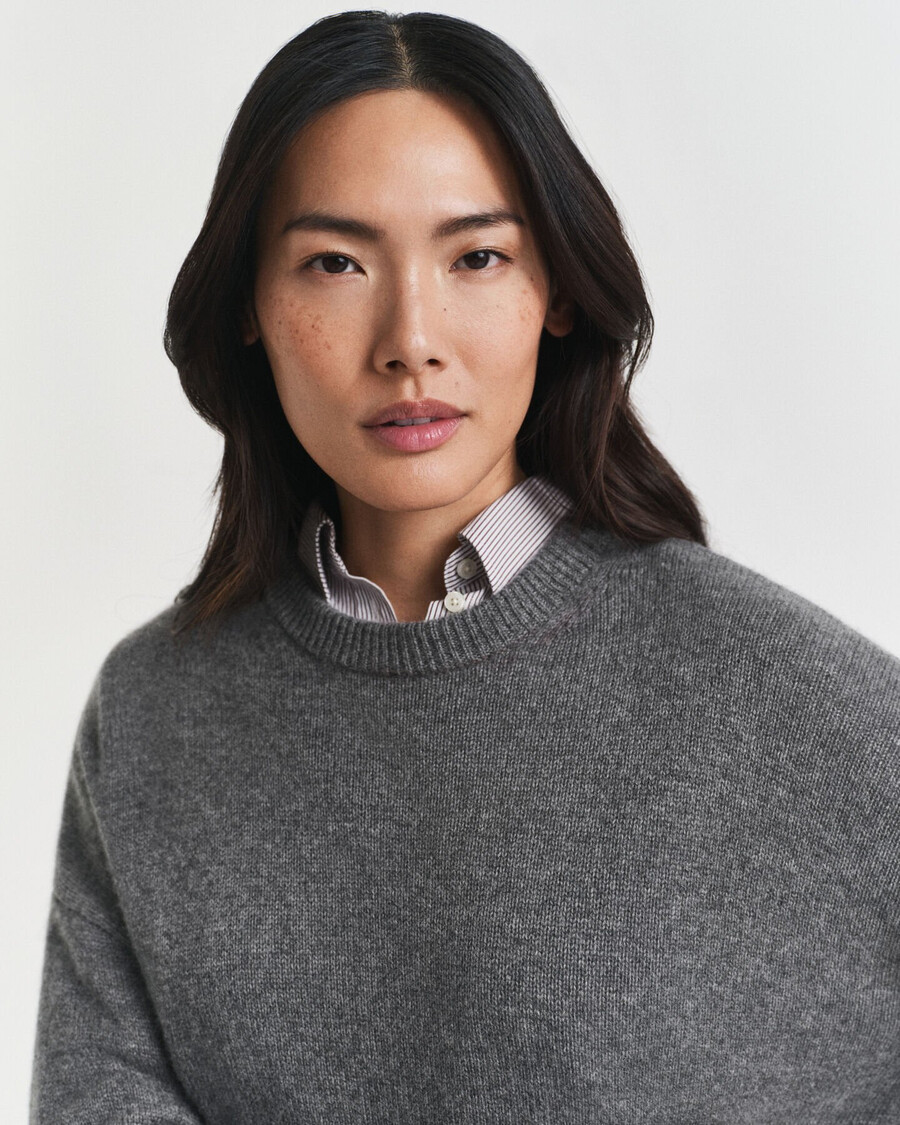 suéter de cashmere com gola redonda - mescla carvão