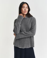 suéter de cashmere com gola redonda - mescla carvão