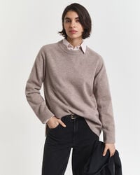 suéter de gola redonda em mistura de lã macia e cashmere - bege taupe