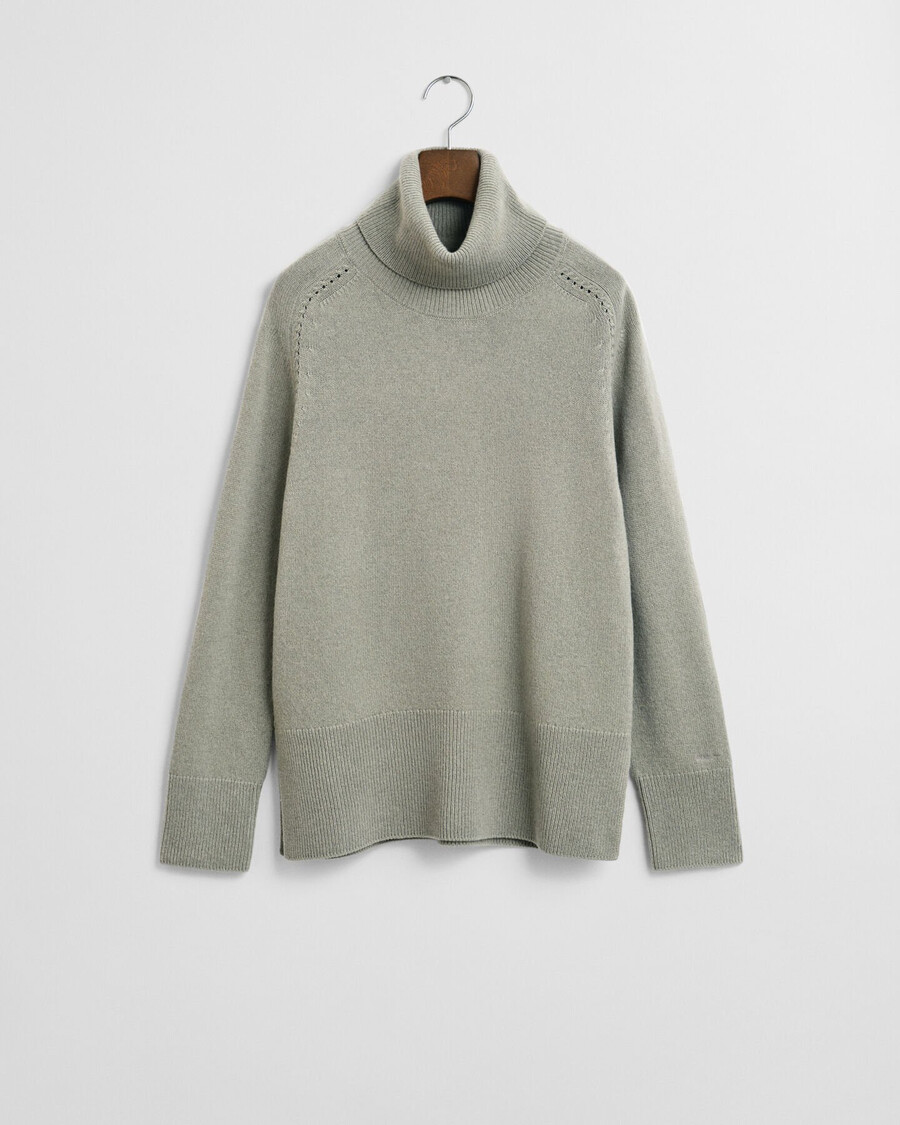 suéter de gola alta em mistura de lã macia e cashmere - verde sálvia desbotado