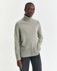 suéter de gola alta em mistura de lã macia e cashmere - verde sálvia desbotado