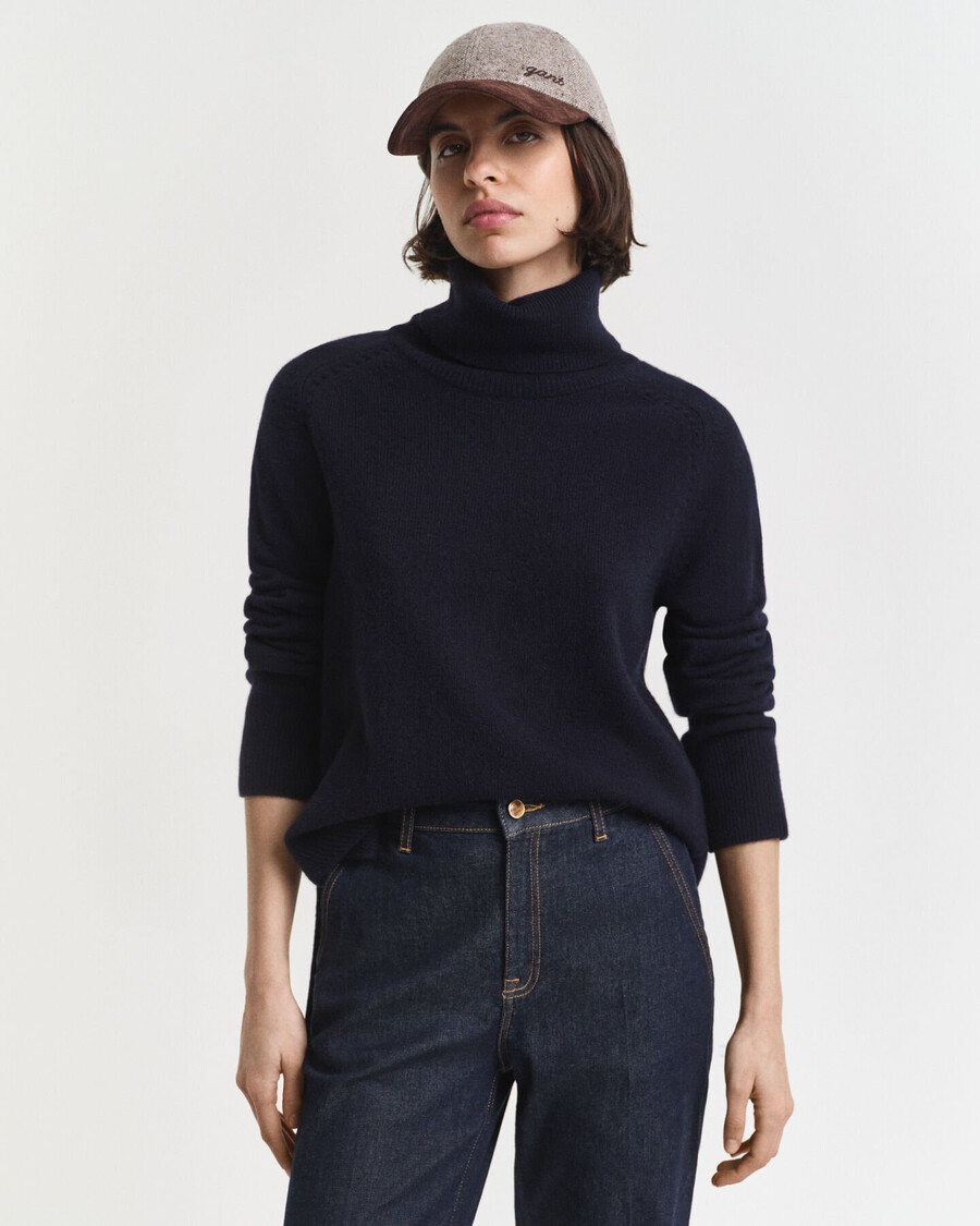 suéter de gola alta em mistura de lã e cashmere macio - azul noite