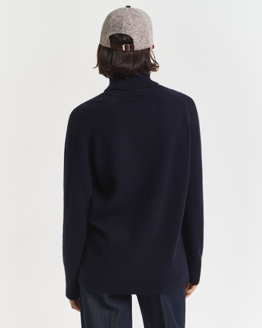 suéter de gola alta em mistura de lã e cashmere macio - azul noite
